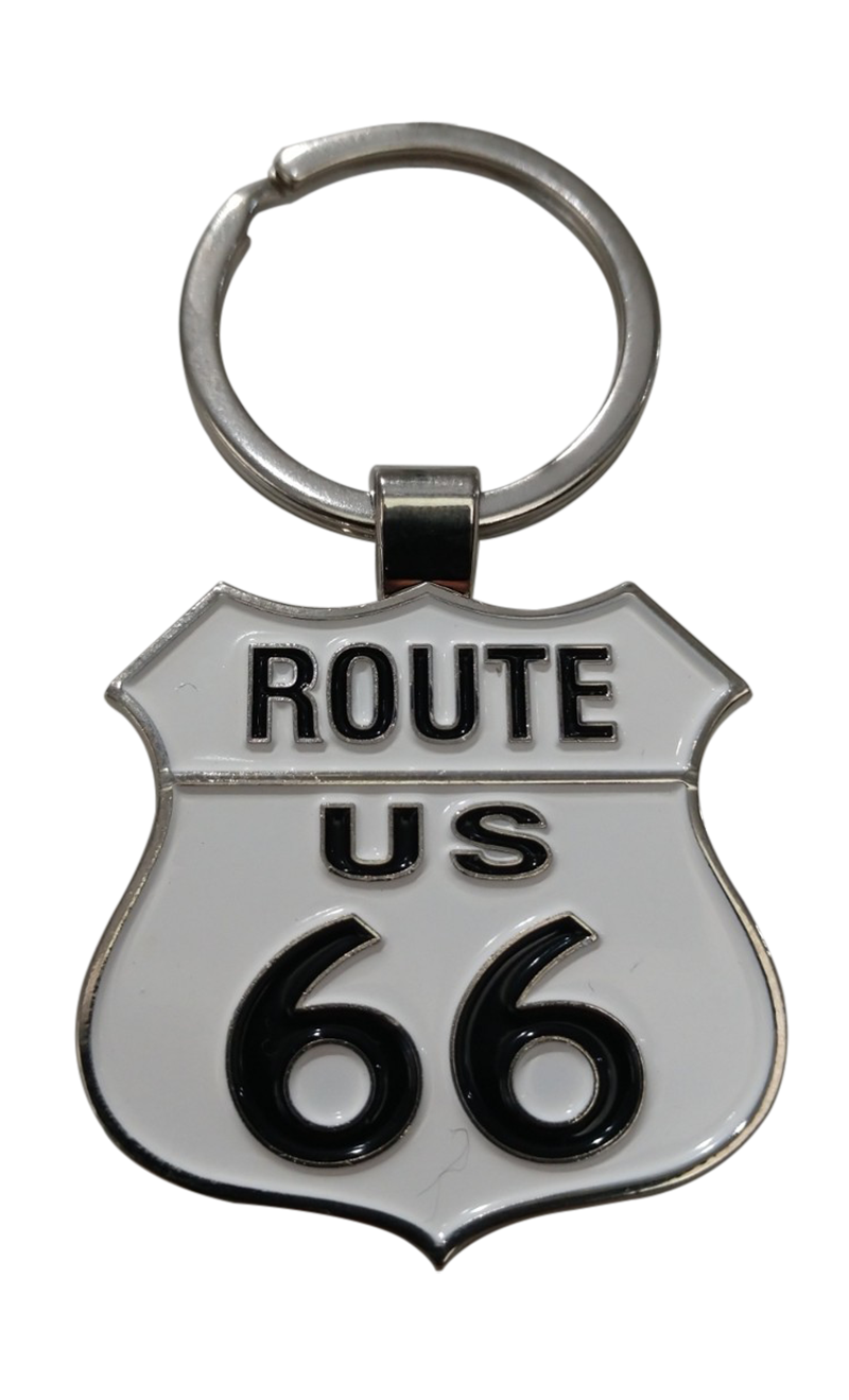 White Route 66 Metal Shield Key Chain