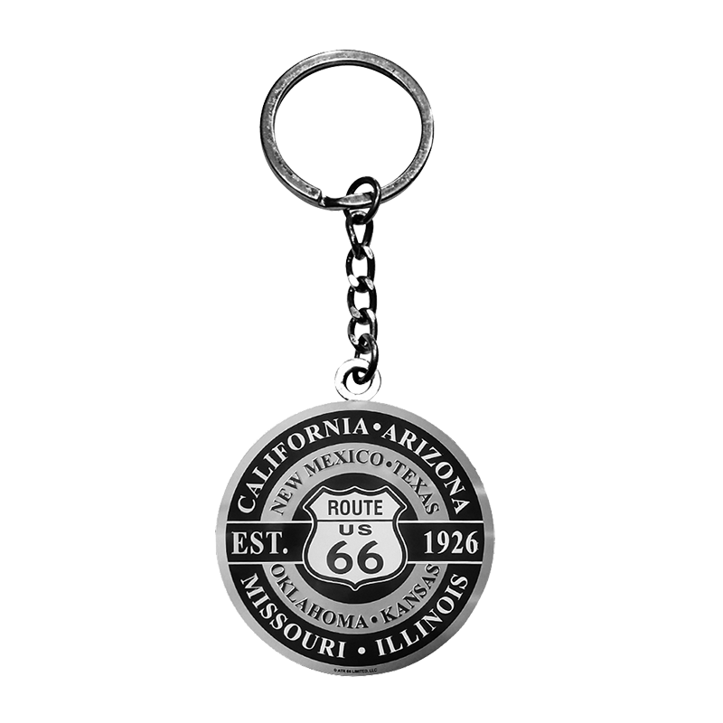 Round 8 State Route 66 Metal Shield Key Chain