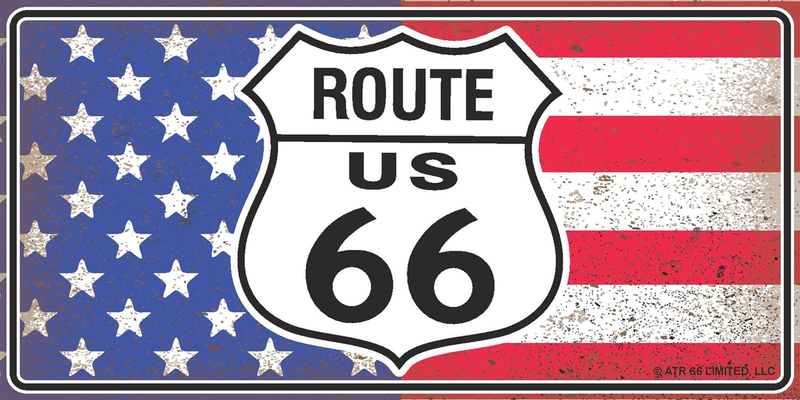 Distressed Route 66 Flag License Plate
